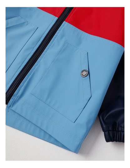 Raincoat with Jersey Lining & Hood in Navy Red & Blue