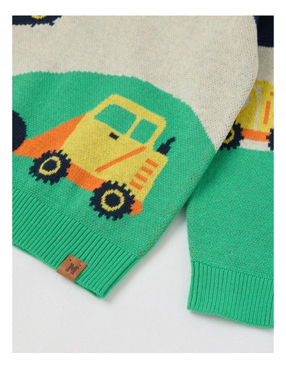 Knitted Jacquard Crew Neck Jumper in Diggers Green & Navy