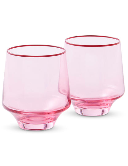 Rose With A Twist 410ml Glass Tumblers Set of 2 Pink Red Rim