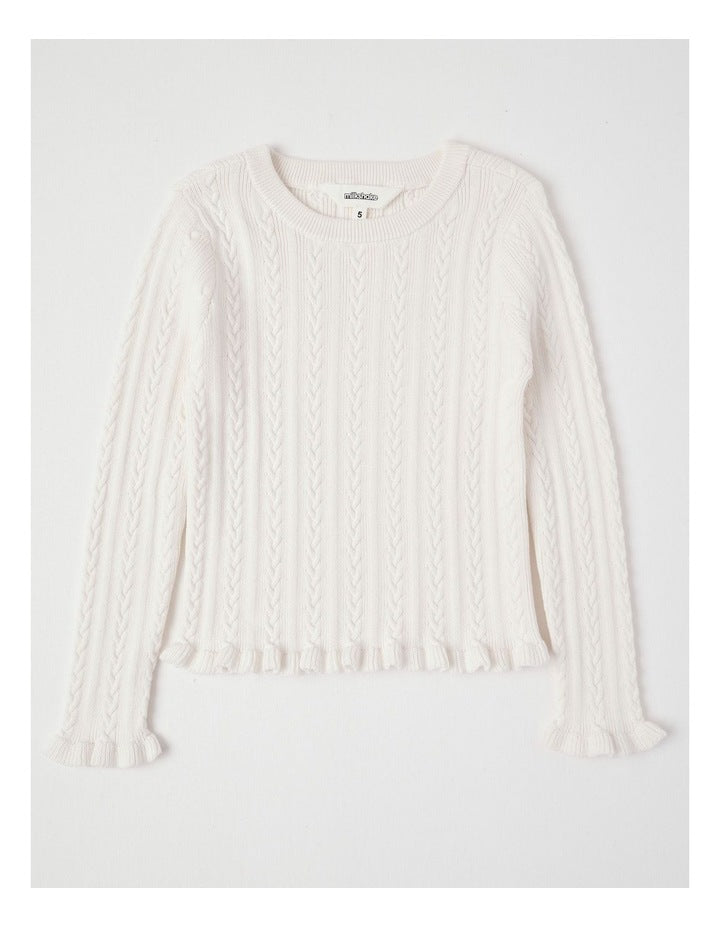 Long Sleeve Cable Knit Top in Cream