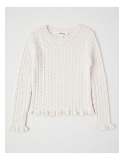 Long Sleeve Cable Knit Top in Cream