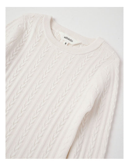 Long Sleeve Cable Knit Top in Cream