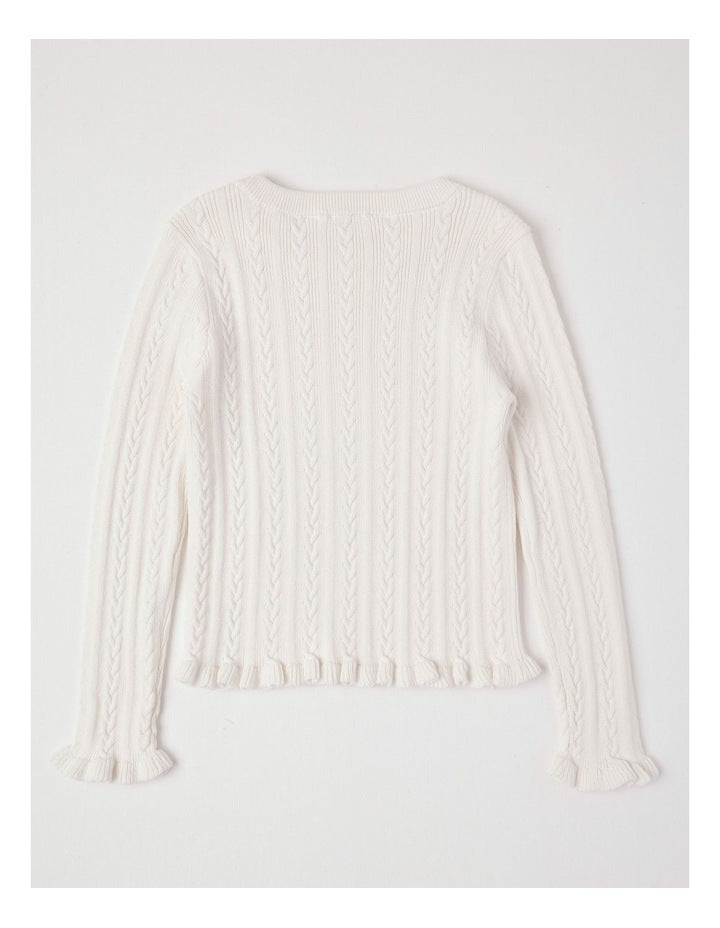 Long Sleeve Cable Knit Top in Cream