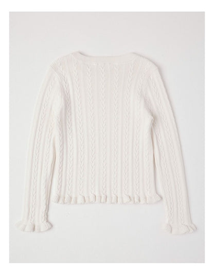 Long Sleeve Cable Knit Top in Cream
