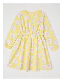 Long Sleeve Fit and Flare Dress in Yellow Daisies