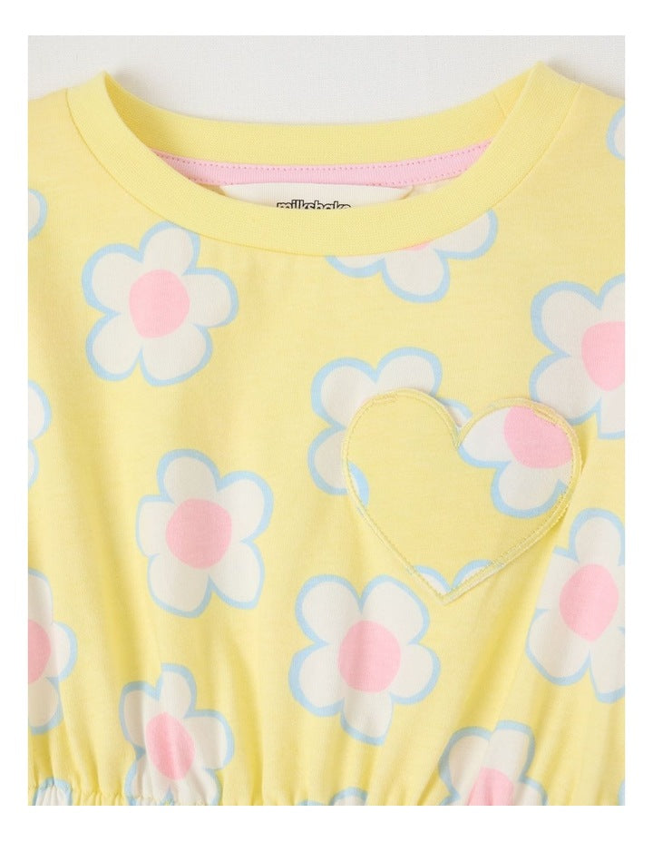 Long Sleeve Fit and Flare Dress in Yellow Daisies