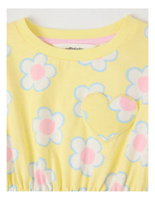 Long Sleeve Fit and Flare Dress in Yellow Daisies