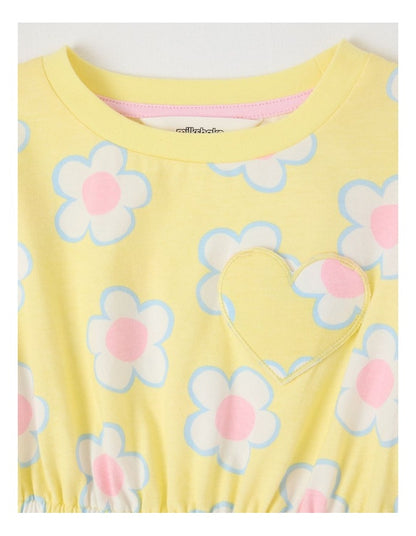 Long Sleeve Fit and Flare Dress in Yellow Daisies