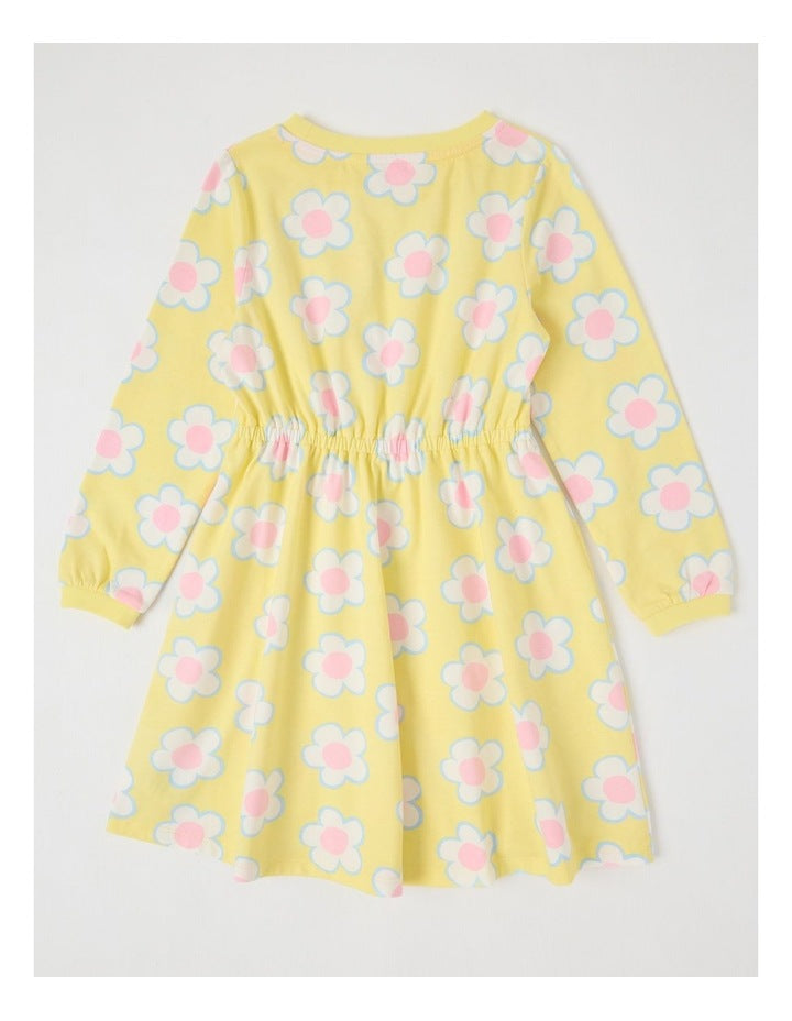 Long Sleeve Fit and Flare Dress in Yellow Daisies