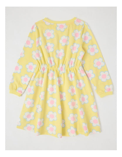 Long Sleeve Fit and Flare Dress in Yellow Daisies