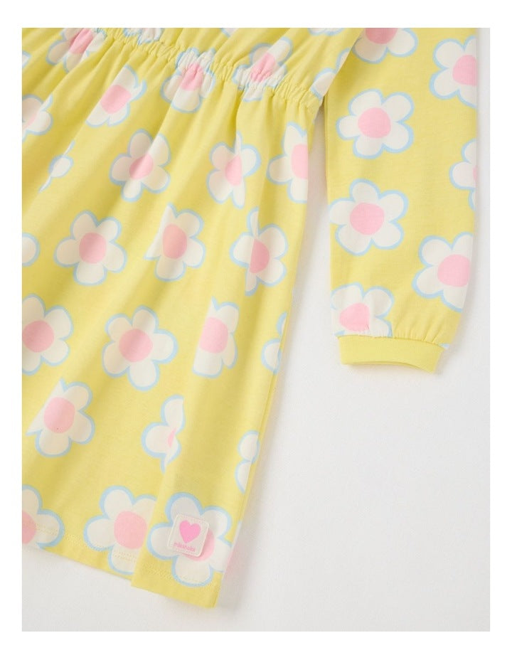 Long Sleeve Fit and Flare Dress in Yellow Daisies