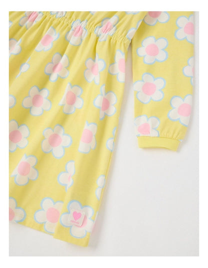Long Sleeve Fit and Flare Dress in Yellow Daisies
