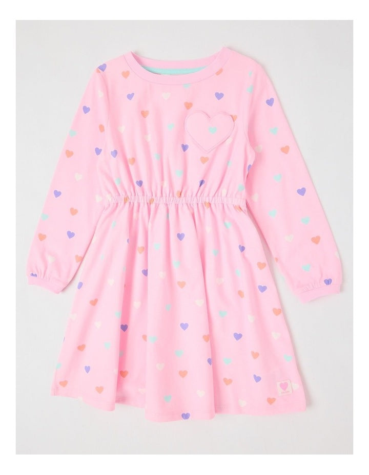 Long Sleeve Fit and Flare Dress in Pink Hearts