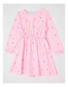 Long Sleeve Fit and Flare Dress in Pink Hearts