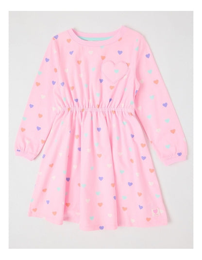 Long Sleeve Fit and Flare Dress in Pink Hearts