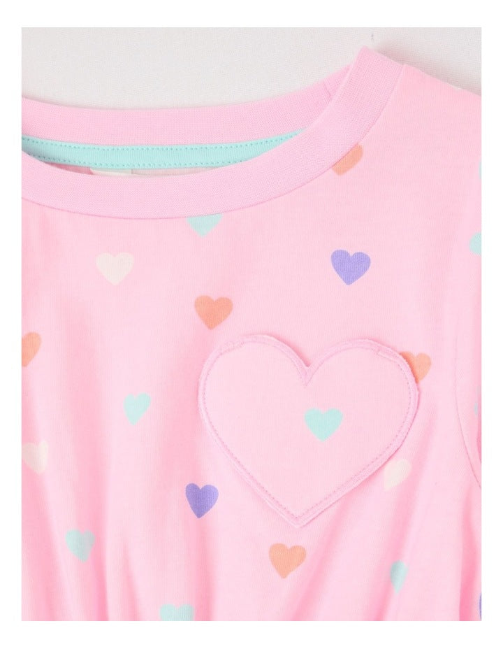 Long Sleeve Fit and Flare Dress in Pink Hearts