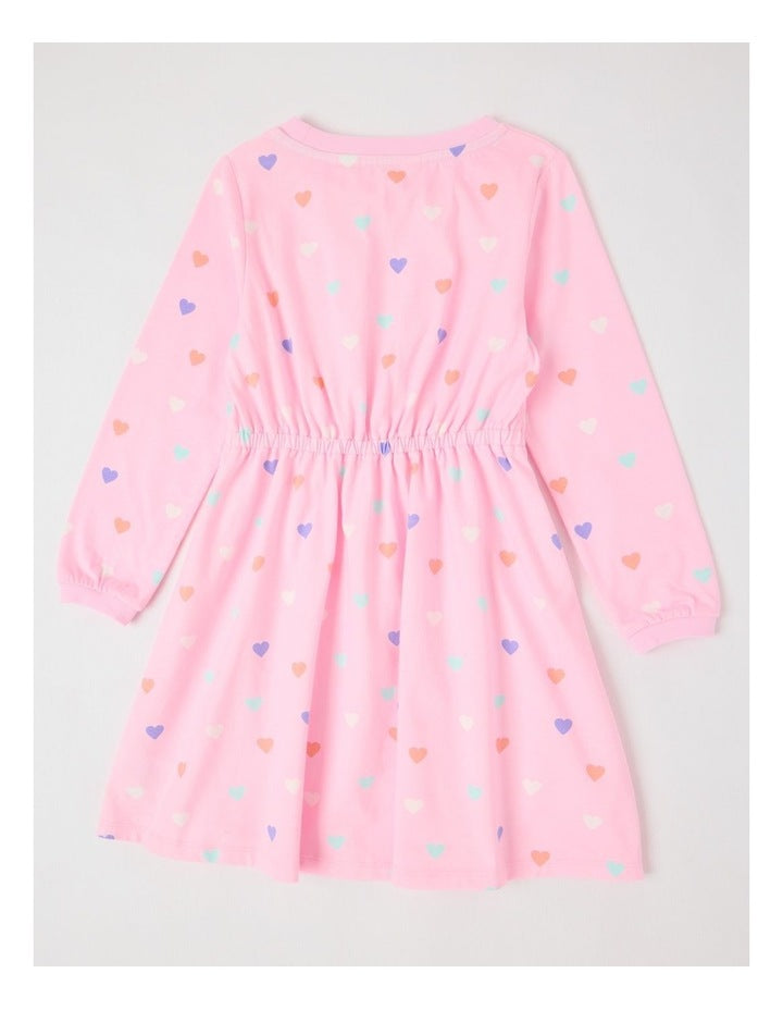 Long Sleeve Fit and Flare Dress in Pink Hearts