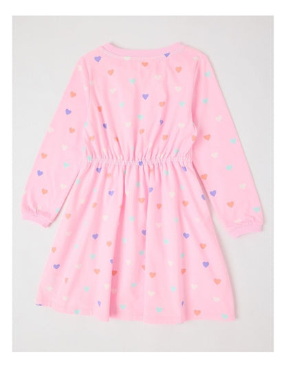 Long Sleeve Fit and Flare Dress in Pink Hearts