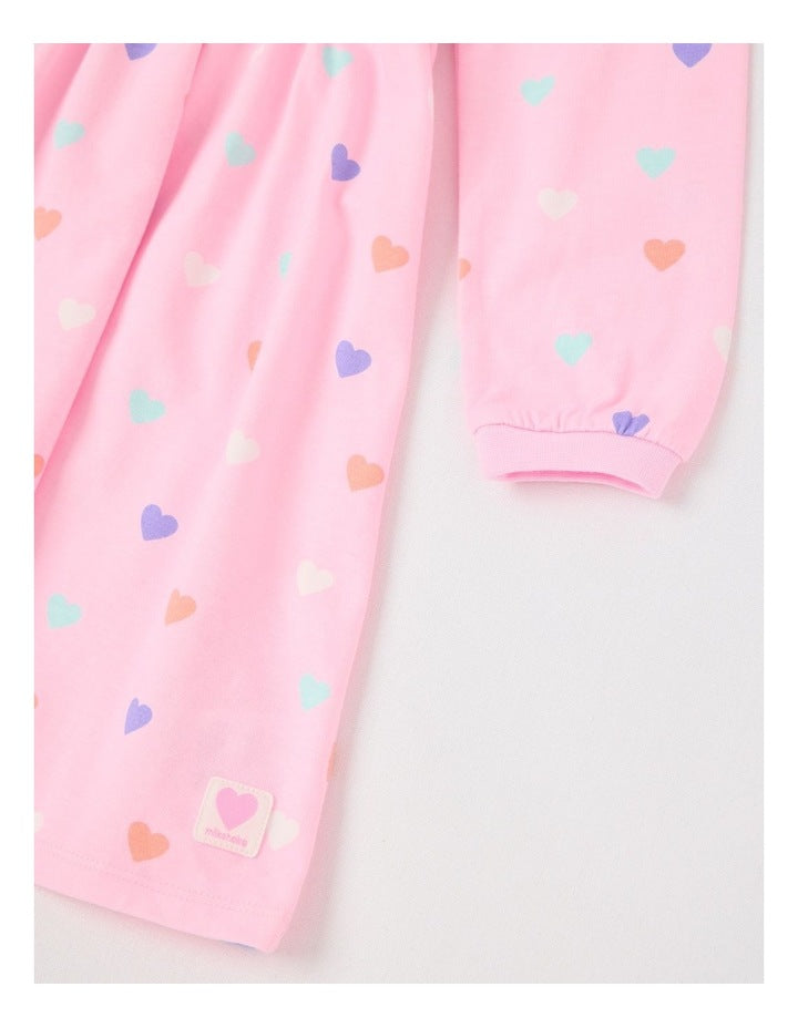 Long Sleeve Fit and Flare Dress in Pink Hearts
