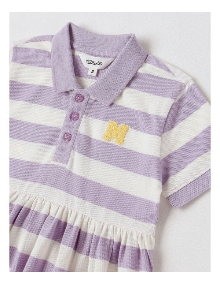 Polo Dress in Purple & Cream Stripe
