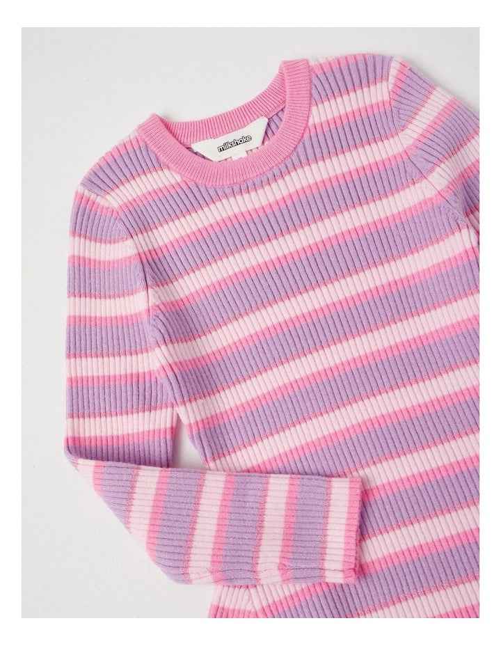 Long Sleeve Rib Knit Dress in Purple & Pink Stripe
