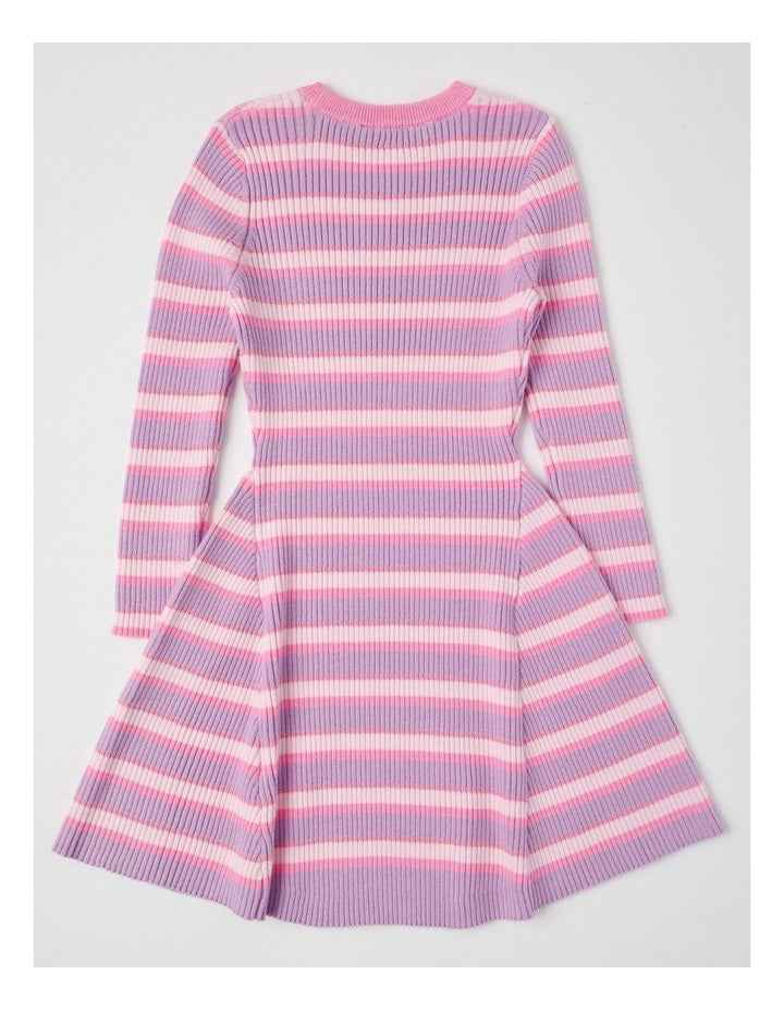 Long Sleeve Rib Knit Dress in Purple & Pink Stripe