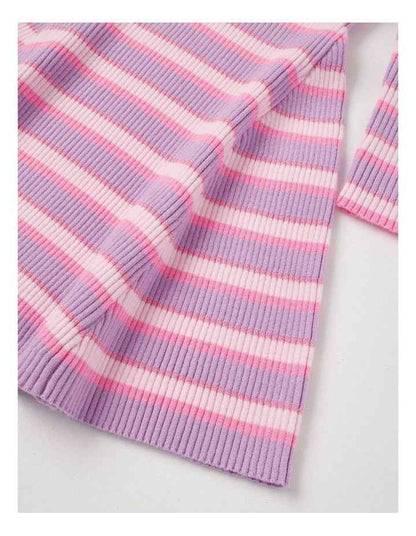 Long Sleeve Rib Knit Dress in Purple & Pink Stripe
