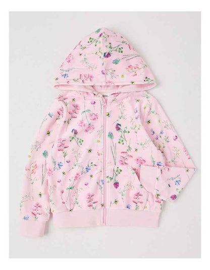 Velour Zip Thru Hoodie in Pink Floral