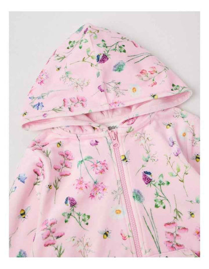 Velour Zip Thru Hoodie in Pink Floral