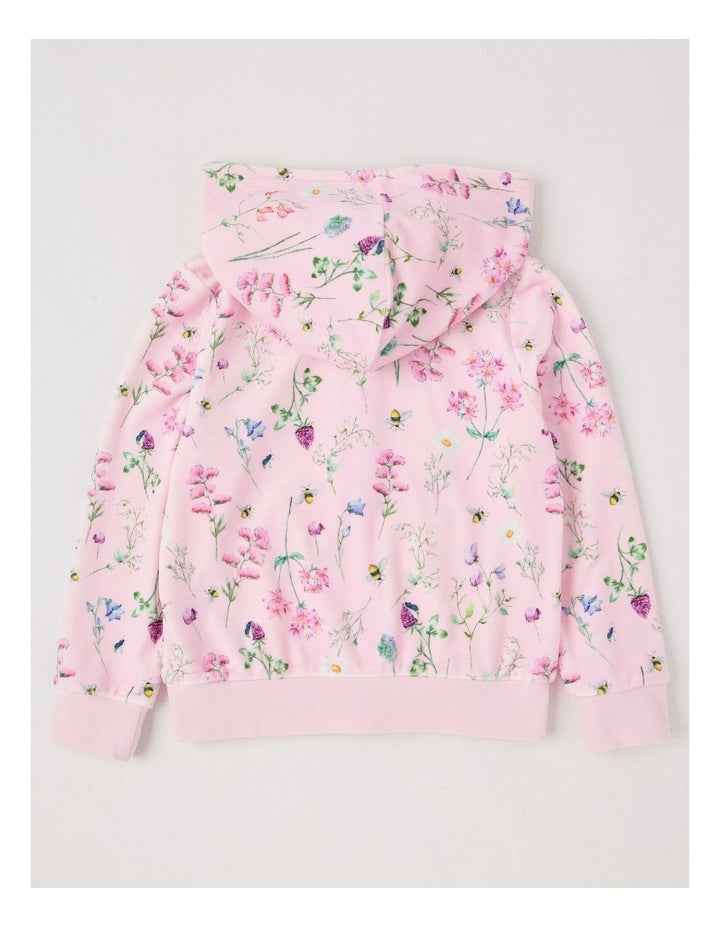 Velour Zip Thru Hoodie in Pink Floral