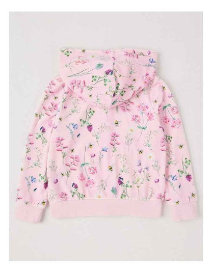 Velour Zip Thru Hoodie in Pink Floral