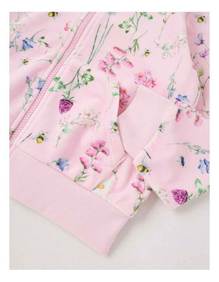 Velour Zip Thru Hoodie in Pink Floral