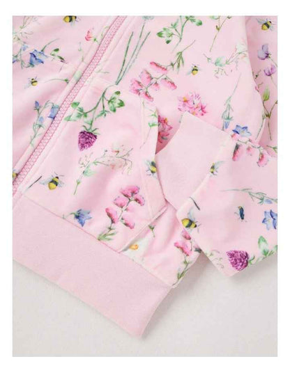 Velour Zip Thru Hoodie in Pink Floral