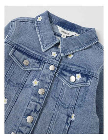 Denim Jacket with Daisy Embroidery in Mid Denim