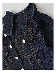 Denim Jacket with Ruffle Shoulder in Glitter Denim