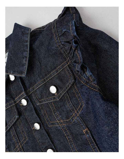 Denim Jacket with Ruffle Shoulder in Glitter Denim