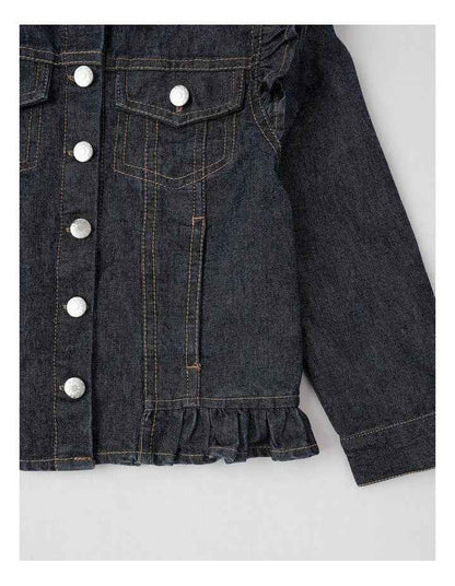 Denim Jacket with Ruffle Shoulder in Glitter Denim