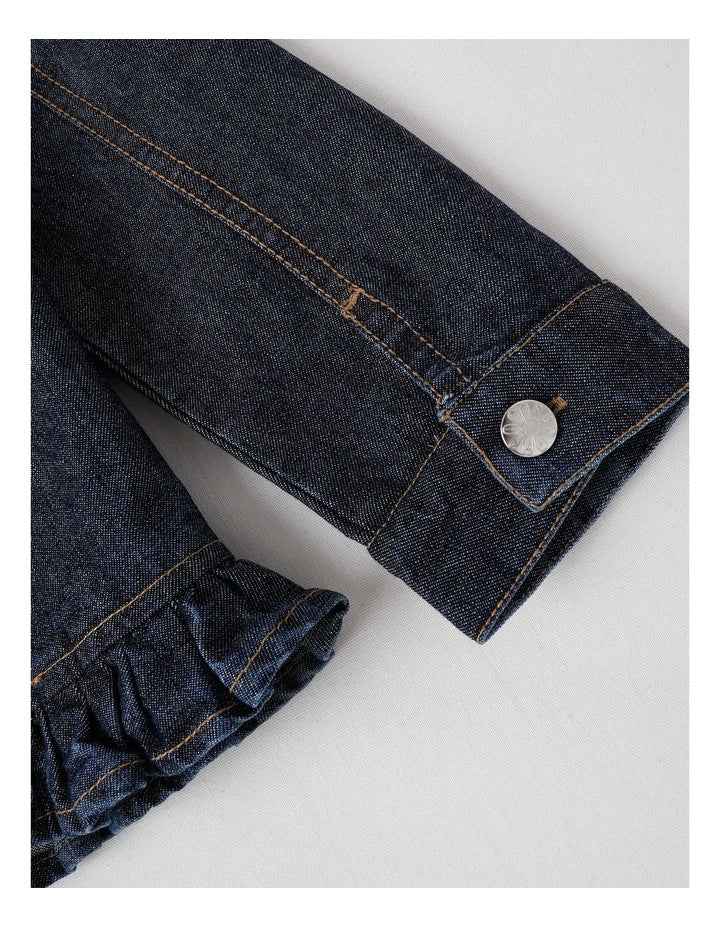 Denim Jacket with Ruffle Shoulder in Glitter Denim