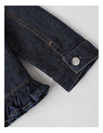 Denim Jacket with Ruffle Shoulder in Glitter Denim