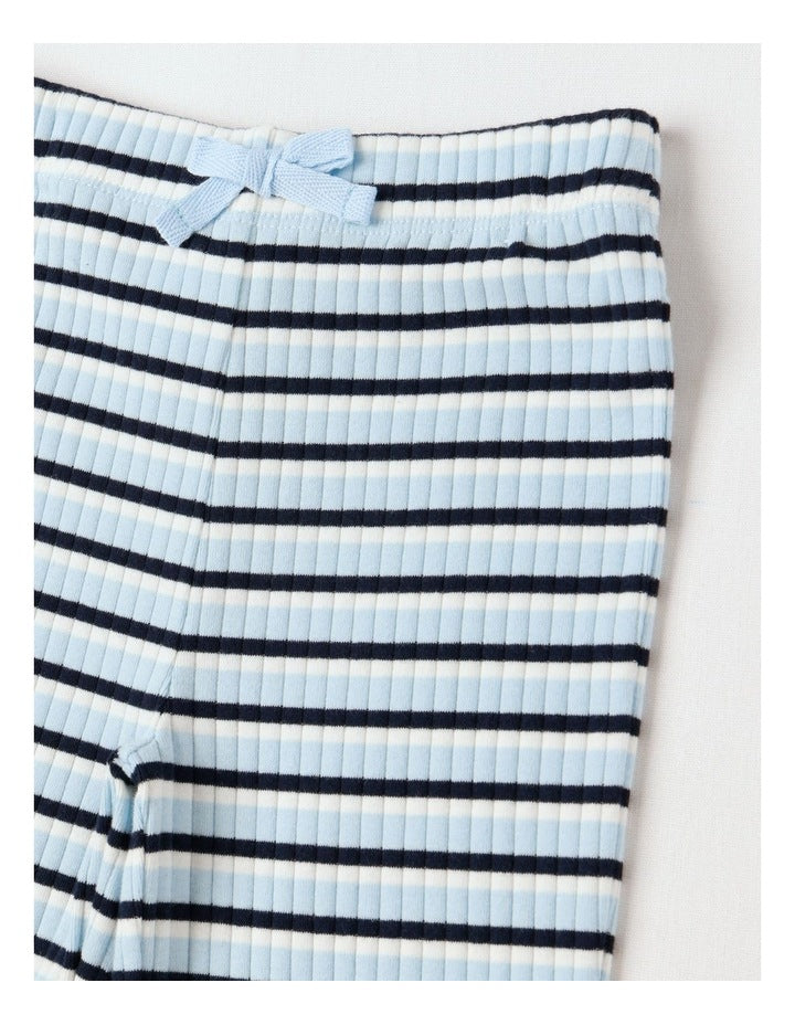 Essentials Ribbed Flare Legging in Blue Stripe