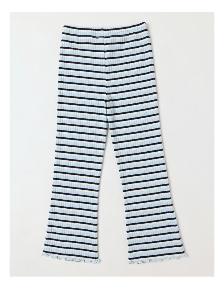 Essentials Ribbed Flare Legging in Blue Stripe