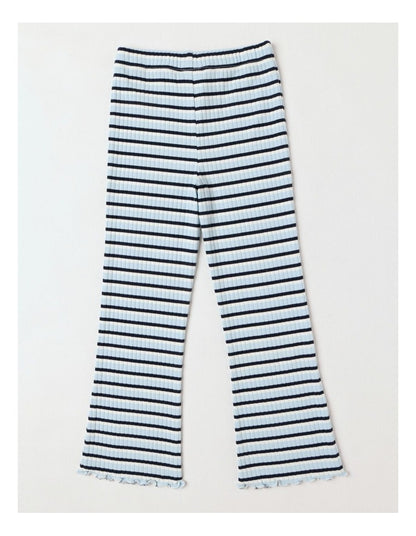 Essentials Ribbed Flare Legging in Blue Stripe