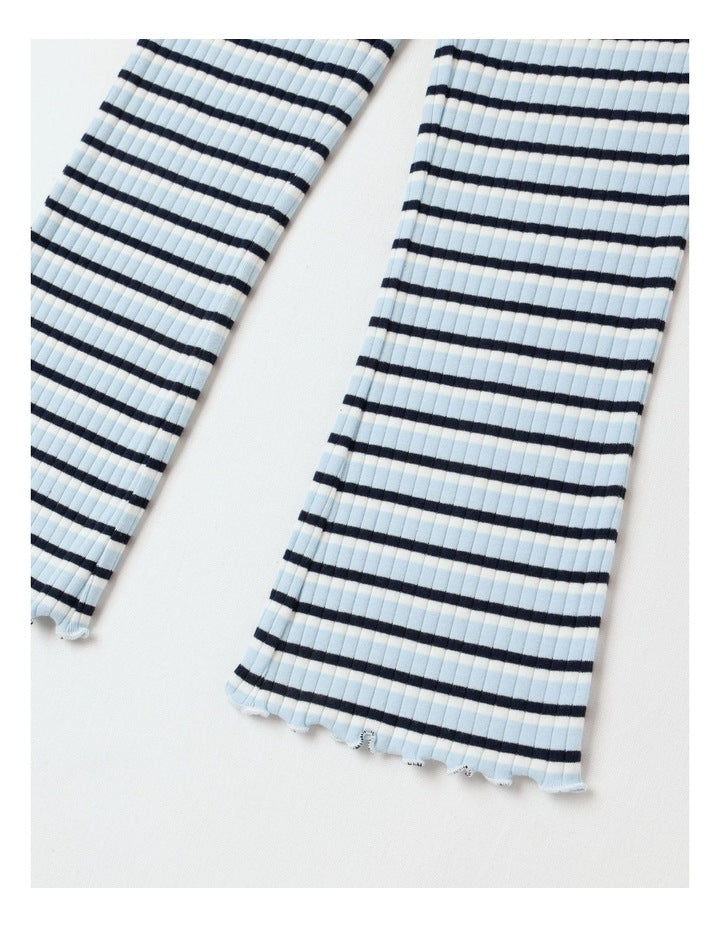 Essentials Ribbed Flare Legging in Blue Stripe