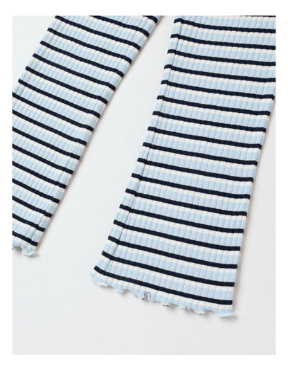 Essentials Ribbed Flare Legging in Blue Stripe