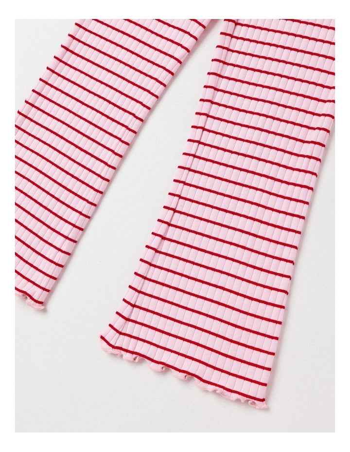 Essentials Ribbed Flare Legging in Pink Stripe