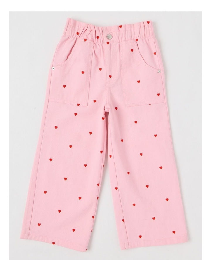 Canvas Cargo Pants in Pink Hearts