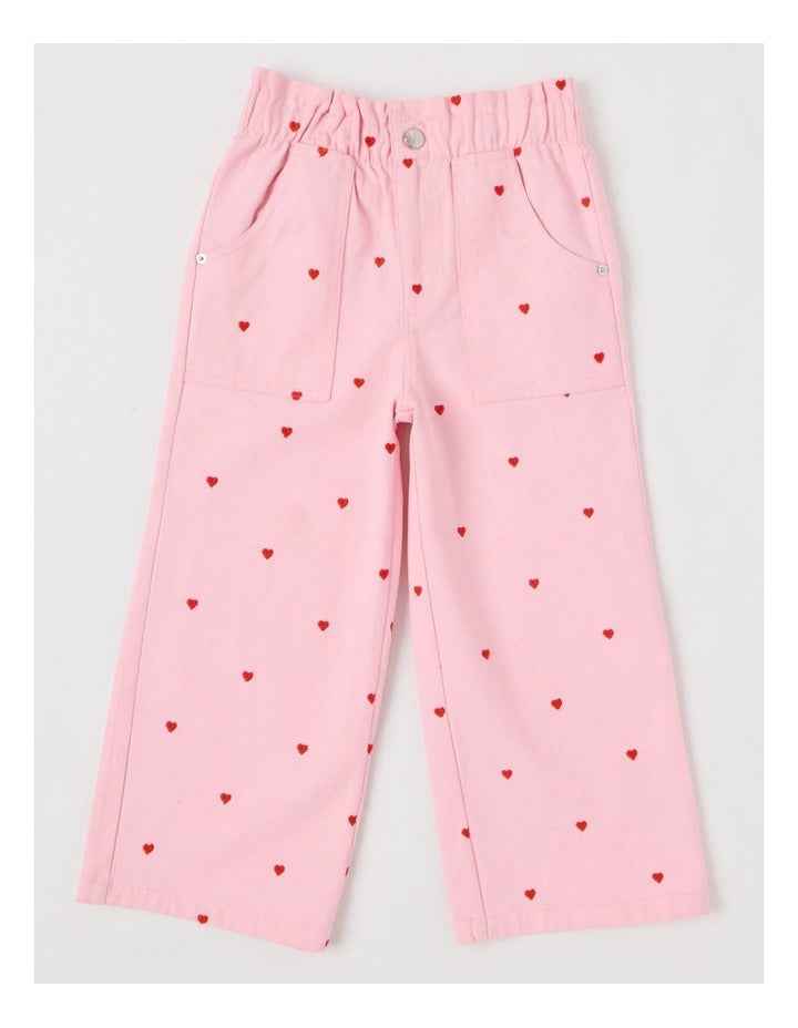Canvas Cargo Pants in Pink Hearts