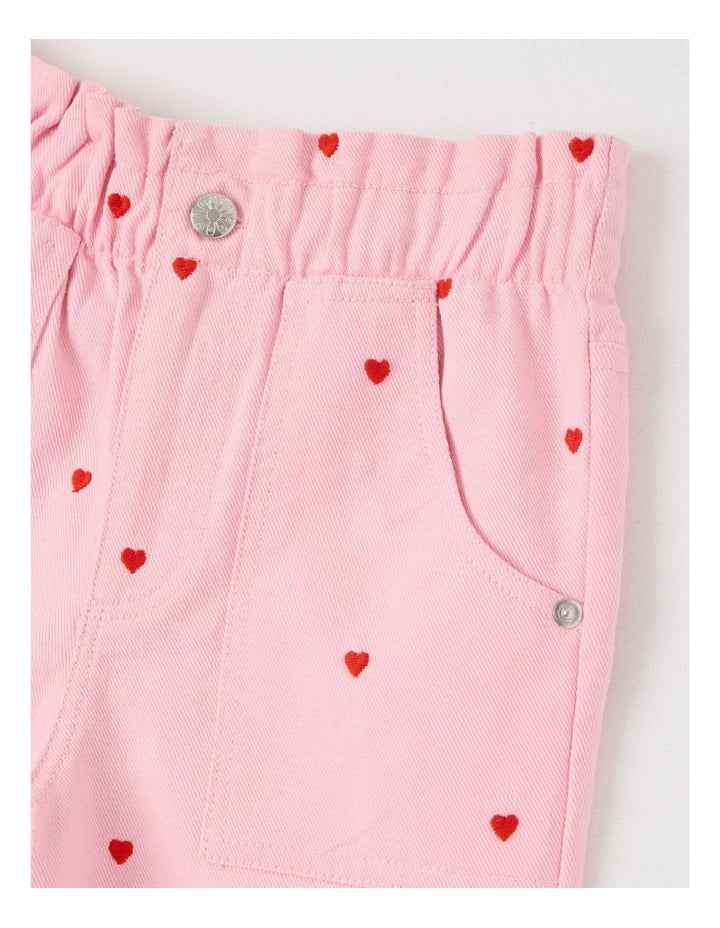 Canvas Cargo Pants in Pink Hearts