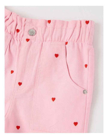 Canvas Cargo Pants in Pink Hearts