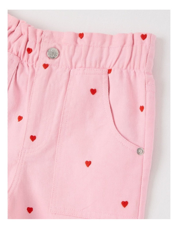 Canvas Cargo Pants in Pink Hearts